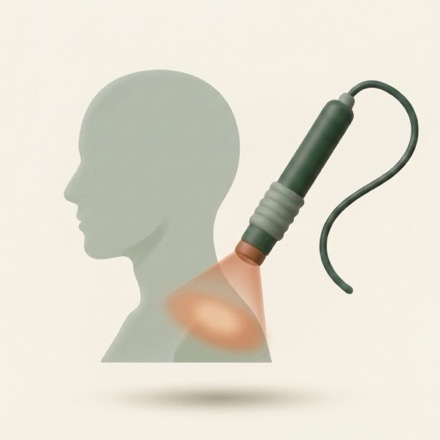 Illustration of a handheld laser directed at the shoulder and upper back